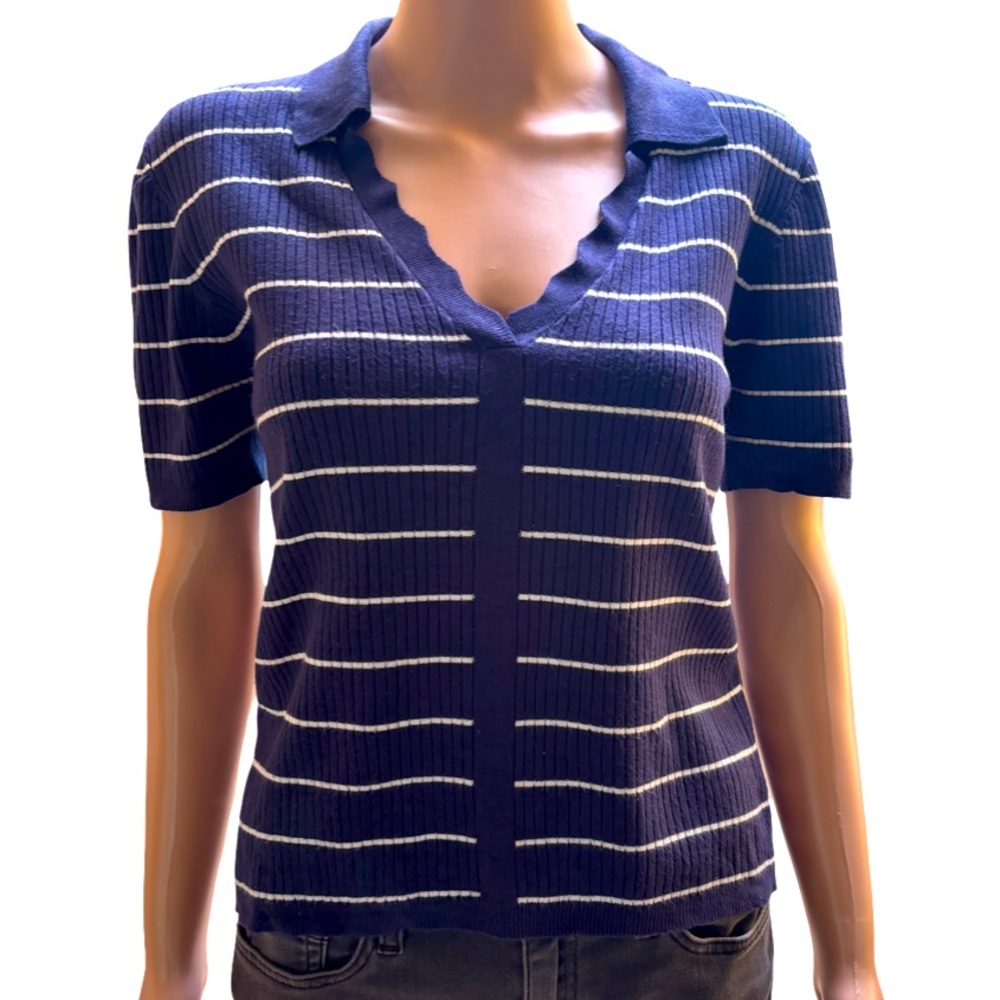 Laundry by Shelli Segal Blue & White Striped Knit Top Size Medium